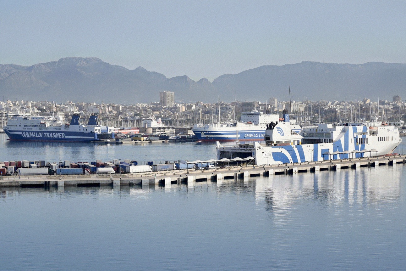 Trasmed ferry of the Grimaldi Group in the cargo port of Palma de Mallorca